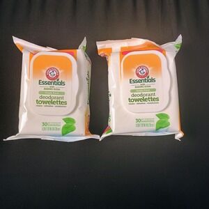 Arm & Hammer Essentials Deodorant Towelettes Simply Fresh 30ct Lot 2 Wipes Vegan